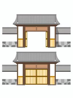 和風の門構えのセット 門,和風,門構え,扉,建物,正面,日本,ゲート,出入口,木造建築のイラスト素材