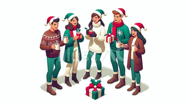 クリスマスを楽しむ友人・仲間 クリスマス,イブ,パーティーのイラスト素材