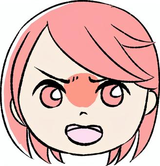 桃色の女の子の怒の顔のイラスト 女の子,怒り,表情,ピンク,顔,手描き,女性キャラクター,20代,30代,ピンク髪のイラスト素材