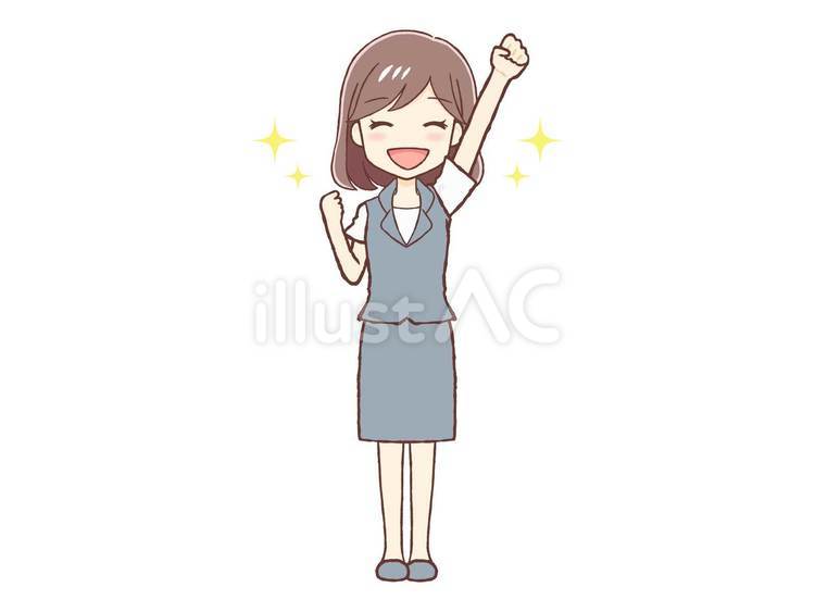 こぶしを上げてエイオー！ポーズ 制服女性 拳,笑顔,女性のイラスト素材
