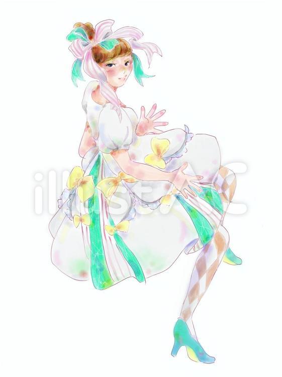 　りぼんドレス りぼん,女の子,水彩のイラスト素材