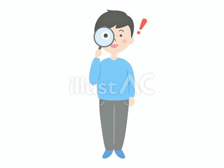 虫眼鏡で観察する男性のイラスト 虫眼鏡,人物,男性のイラスト素材