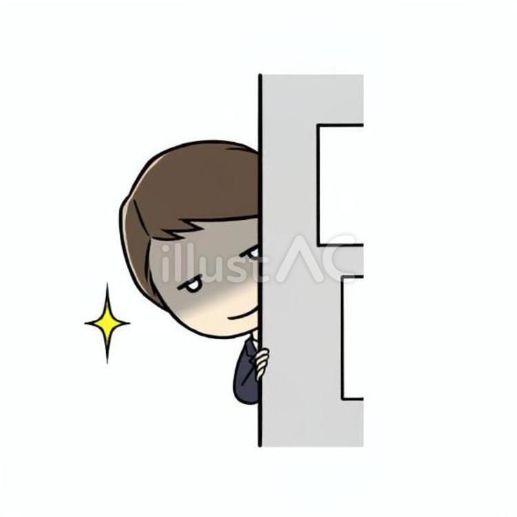 壁の向こうからニヤリと笑う会社員男性 のぞき見,のぞく,チラ見のイラスト素材