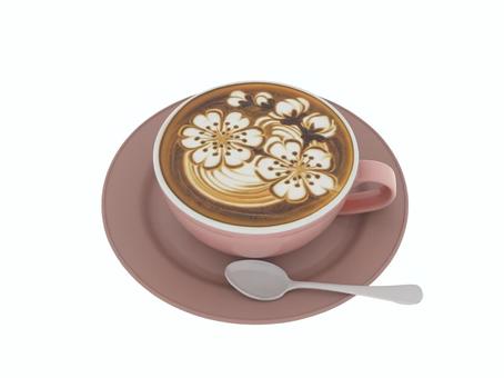 年賀状初春観梅年始カフェ梅の花ラテアート 梅,紅梅,白梅,うめ,観梅,ウメ,春,ラテ,ラテアート,コーヒーのイラスト素材