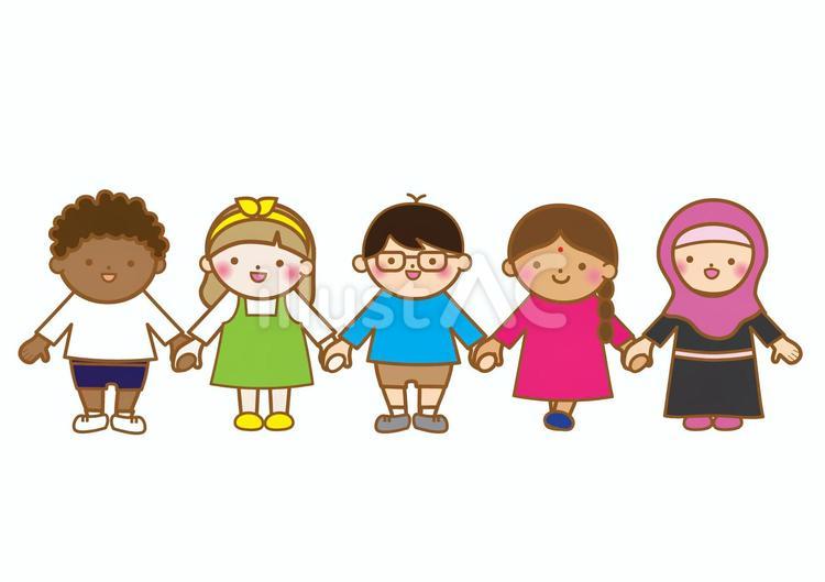 多国籍の子供達が手を繋ぐ 平等,平和,協力のイラスト素材
