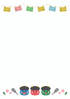 節分の鬼と鬼のパンツ02 節分,背景,鬼,フレーム,豆まき,2月,冬,手描き,おしゃれ,かわいいのイラスト素材