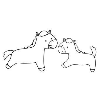 馬の親子 馬,午年,干支,動物,親子,お正月,年賀状,2026年,モノトーン,塗り絵のイラスト素材
