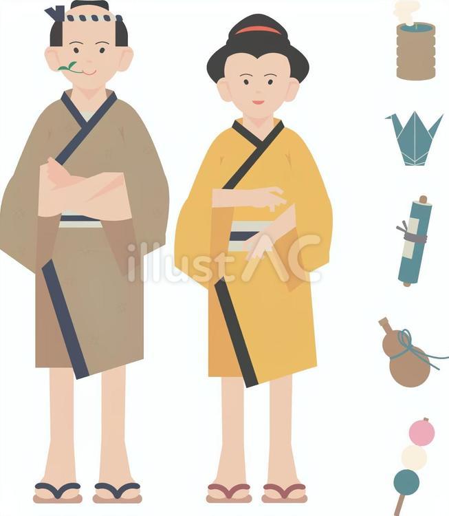 江戸時代の人々 江戸時代,昔,着物のイラスト素材