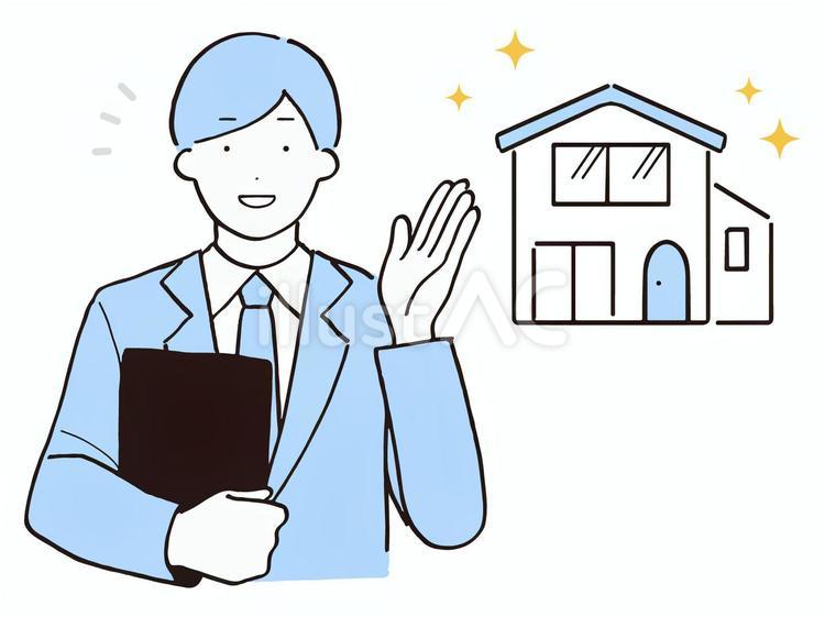 戸建ての家を紹介している若い営業マン ビジネス,男性,ビジネスマンのイラスト素材