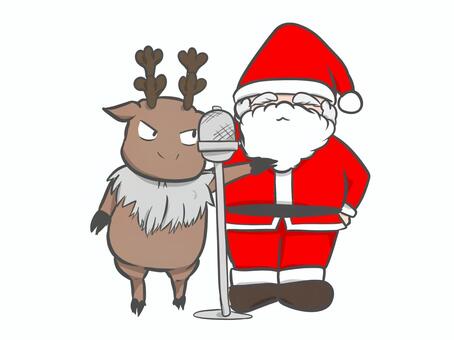 漫才しているサンタとトナカイ 漫才,サンタクロース,トナカイ,クリスマス,シンプル,ワンポイント,ギャグ,ツッコミのイラスト素材