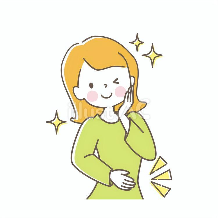 お腹に手を当てて笑顔になる若い女性 お腹,女性,手のイラスト素材
