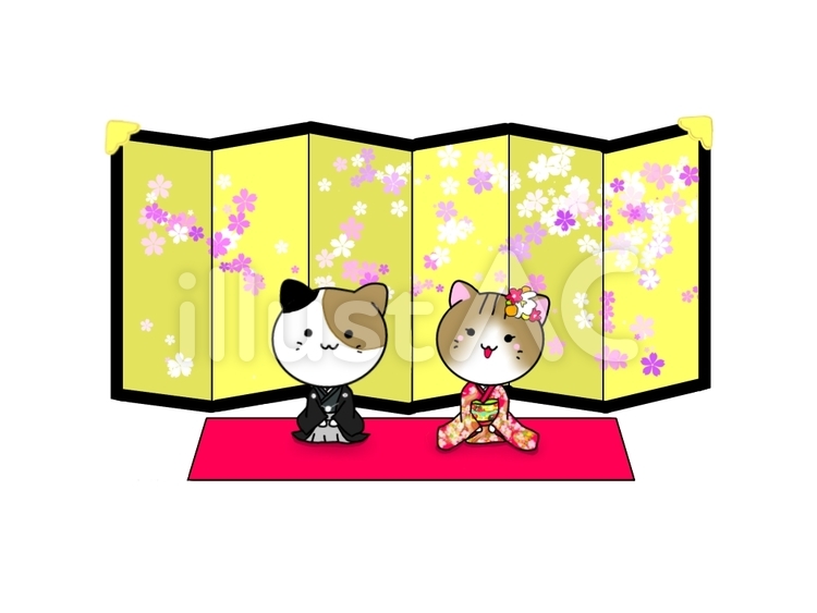 ねこ　新郎新婦　和装 ねこ,にゃんこ,動物のイラスト素材