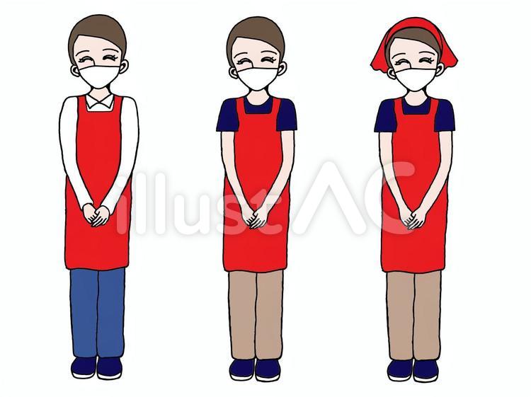 マスクをしているスーパーの店員セット マスク,人物,女性のイラスト素材