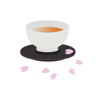 ほうじ茶と桜の花びらのイラスト ほうじ茶,湯のみ,茶托,飲み物,桜,花びら,春,カットイラスト,メニュー素材のイラスト素材