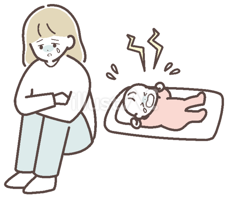 産後うつの母親と赤ちゃん 産後,うつ,赤ちゃんのイラスト素材