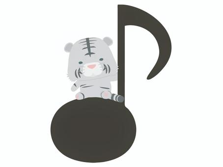 音符に座っている白いトラ 音符,虎,ホワイトタイガー,動物,かわいい,音楽のイラスト素材