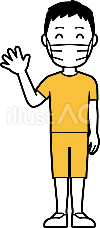  半袖男性（黄）-097-全身 マスク,男性,半袖のイラスト素材