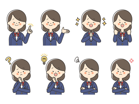 女子学生のセット 女の子,中学生,高校生,ポイント,指差し,強調,紹介,案内,説明,教えるのイラスト素材