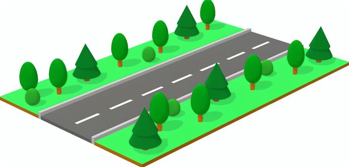 林道 道路,車道,林道,森林,木,山道,アスファルト,舗装,緑色,蛍光色のイラスト素材