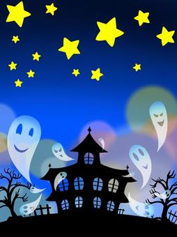 ハロウィーンのお化け ハロウィーン,halloween,背景,お化け,ゴースト,星空,洋館,建物,シルエット,影のイラスト素材