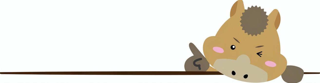 指さしをするかわいい馬キャラのイラスト キャラクター,指さし,注意,呼びかけ,お知らせ,横棒,十二支,午年,区切り線,見出しのイラスト素材