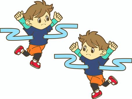 マラソンを完走する男性 男の子,可愛い,かわいい,男性,マラソン,ランニング,ベクター,トレーニング,運動,ジョギングのイラスト素材