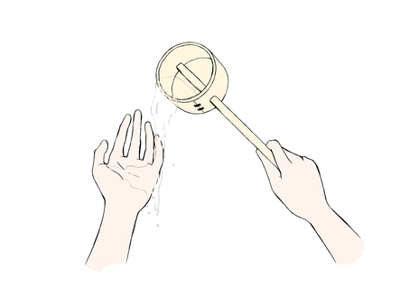 手水（着色） 手水舎,神社,参拝,お清め,柄杓,手,水,作法,シンプル,挿絵のイラスト素材