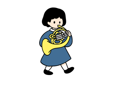 girl blowing horn, a horn, student, instrument, JPG, PNG and AI