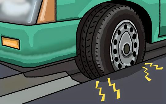 Illustration, une voiture, rainure latérale, fossé, 