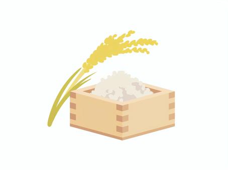 升とお米と稲穂 升,米,稲穂,収穫,食べ物,生活,木製,道具,計量,文化のイラスト素材