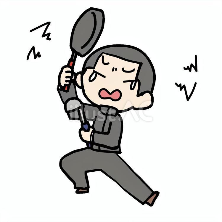 調理器具を構える泣く学生少年 学生,調理,器具のイラスト素材