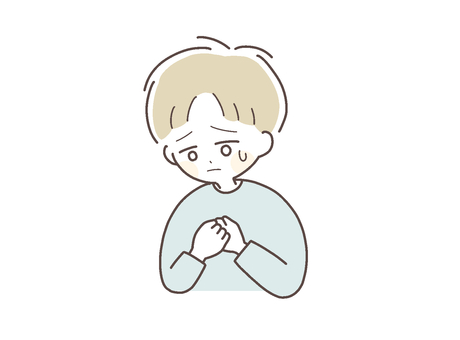 不安そうな表情の子ども_男の子 不安,表情,子ども,心配,悩む,緊張,恐怖,憂鬱,うつ,怯えのイラスト素材