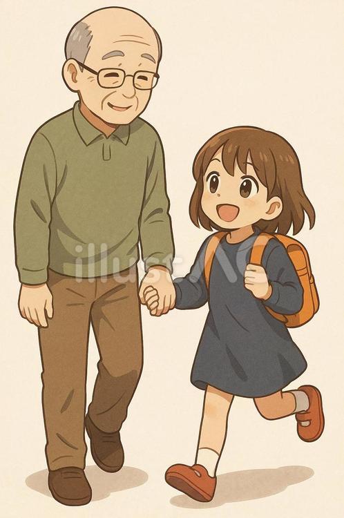 手をつなぐおじいちゃんと孫 おじいちゃん,孫,家族のイラスト素材