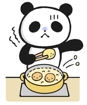 油はねが怖いパンダ パンダ,調理,揚げ物,料理,手描き,かわいい,動物のイラスト素材