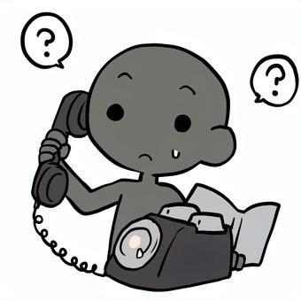 わからず黒電話をかけるシルエット人物 シルエット,黒電話,わからない,通話,話,家電,ダイヤル式,疑問,困る,汗のイラスト素材