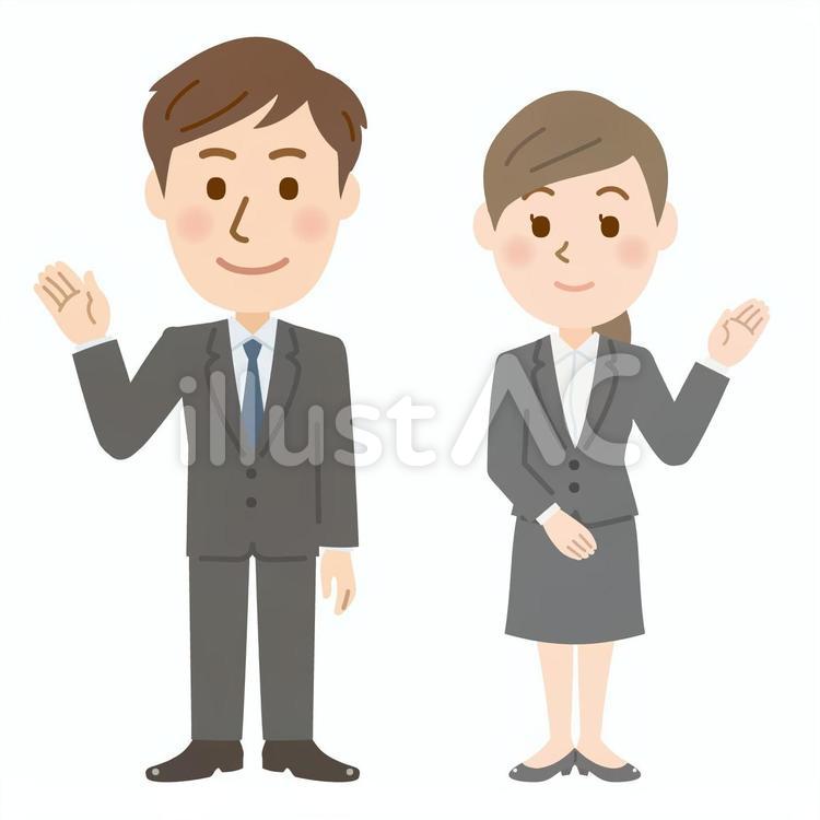 会社員男女　ご案内 会社員,新入社員,ビジネスマンのイラスト素材