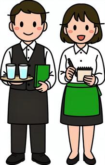 緑の接客スタッフです。 ホール,スタッフ,シンプル,サービス,飲食店,レストラン,カフェ,ファミレス,接客,バイトのイラスト素材