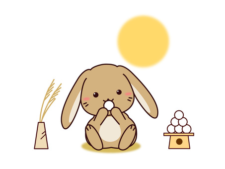お月見でお団子を食べる垂れ耳うさぎさん 月見,うさぎ,垂れ耳,ロップイヤー,団子,すすき,月,動物,かわいい,秋のイラスト素材