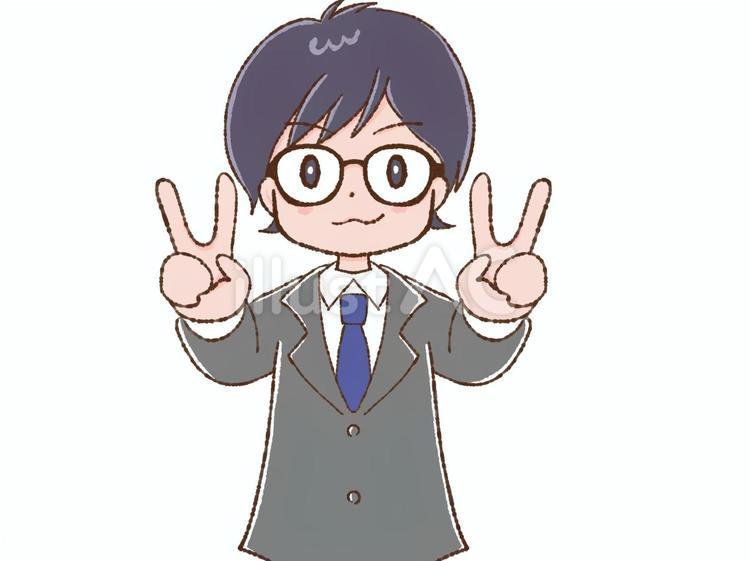 スーツの男性　ピース ピース,vサイン,ピースサインのイラスト素材