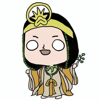 ゆるい卑弥呼さん 卑弥呼,女王,巫女,冠,剣,枝,葉,勾玉,首飾り,領巾のイラスト素材