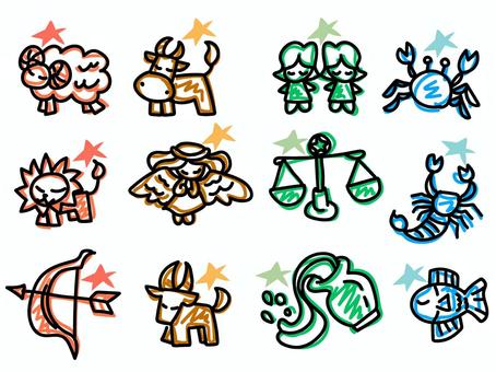 12星座の手書きイラストセット