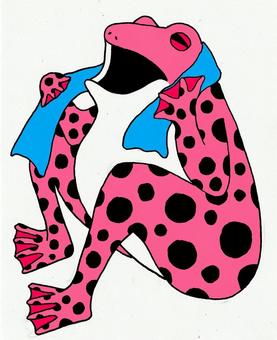 Illustration, a frog, personification, pink, 