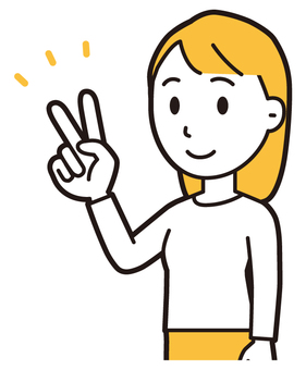  ロングヘア女性(黄)-465-バスト 数字,女性,女の子,人物,かわいい,2,指差し,ハンドサイン,数える,カウントのイラスト素材