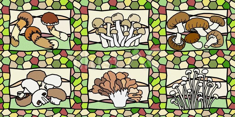 シームレスな秋のイメージモザイクの枠　a 椎茸,シイタケ,えのきのイラスト素材