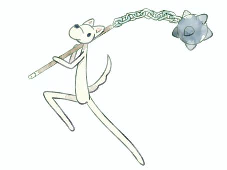 モーニングスター犬 犬,可愛い,モーニングスター,武器,振りかぶる,水彩風のイラスト素材
