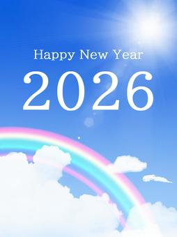 年賀状：2026[縦・空]11 年賀状,年賀,2026,2026年,縦,縦型,あけましておめでとうございます,happynewyear,青空,空のイラスト素材