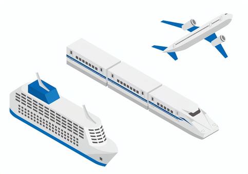 乗り物_1-アイソメトリック 乗り物_1-アイソメトリック 新幹線,飛行機,客船,電車,鉄道,旅客機,フェリー,船,空路,陸路のイラスト素材