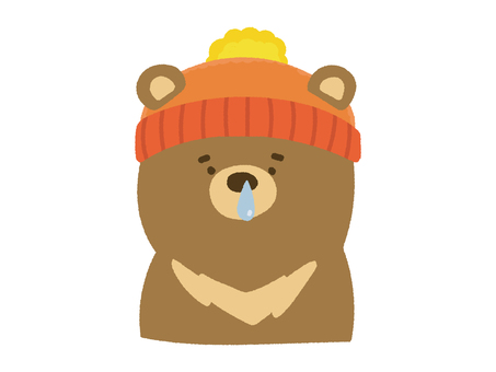 鼻水を垂らしたクマ 動物,冬,くま,風邪,鼻水,花粉,鼻炎,寒い,ニット帽,病気のイラスト素材