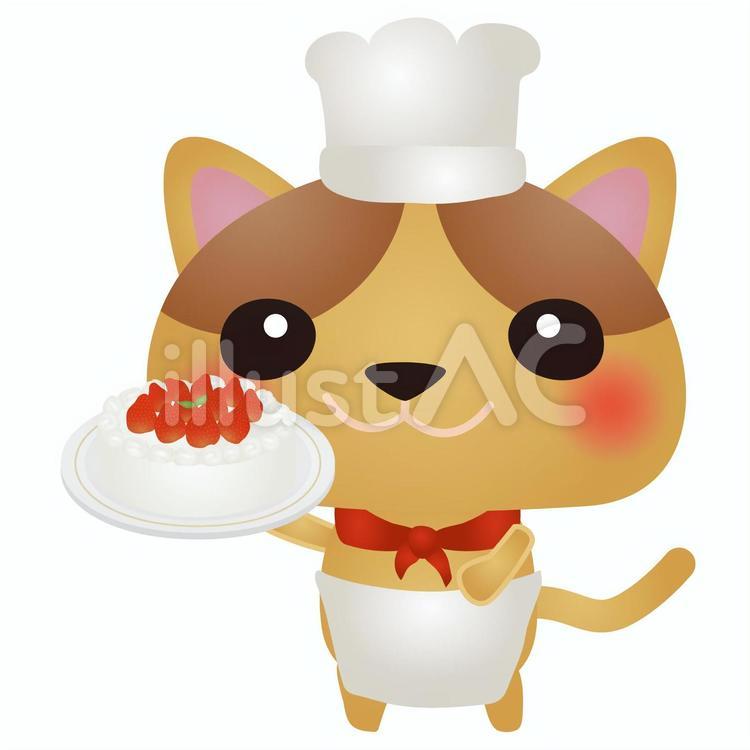 茶ねこパティシエ ねこ,パティシエ,ケーキ屋さんのイラスト素材
