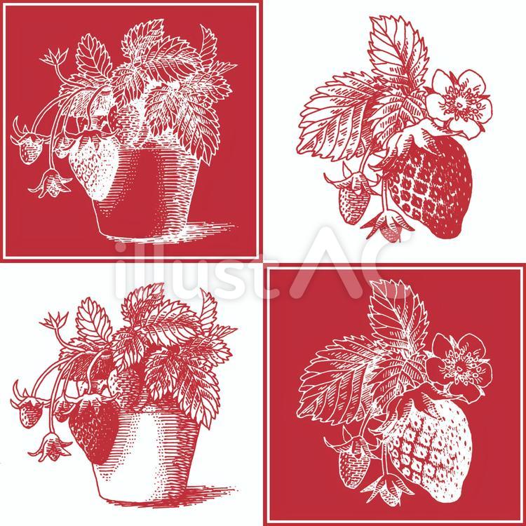 いちごペン画のシームレス壁紙赤白正方形 壁紙,連続模様,シームレスのイラスト素材